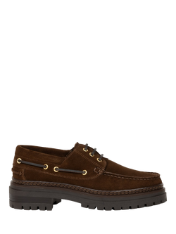 Bobbies Farah Suede Block Heel Lace Up Boat Shoes, Rockies Brown, Rockies Brown