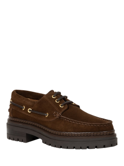 Bobbies Farah Suede Block Heel Lace Up Boat Shoes, Rockies Brown - view 2, Rockies Brown