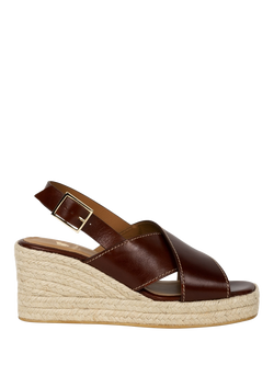 Bobbies Lucy Leather Wedge Heel Espadrille Sandals, Chestnut, Chestnut