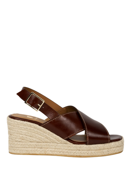 Bobbies Lucy Leather Wedge Heel Espadrille Sandals, Chestnut, Chestnut