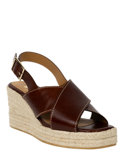 Bobbies Lucy Leather Wedge Heel Espadrille Sandals, Chestnut - view 2, Chestnut