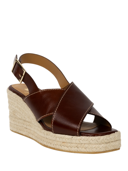 Bobbies Lucy Leather Wedge Heel Espadrille Sandals, Chestnut - view 2, Chestnut