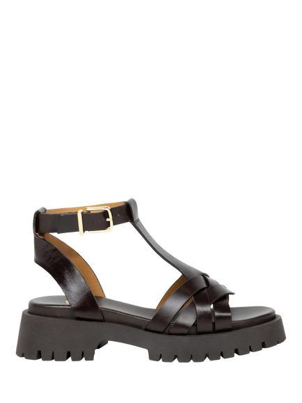 Bobbies Laïli Leather Chunky Strappy Footbed Sandals, Espresso, Espresso