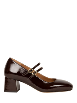Bobbies Bettany Crumpled Patent Leather Block Heel Mary Janes, Ganache, Ganache