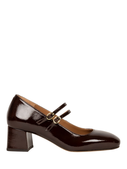 Bobbies Bettany Crumpled Patent Leather Block Heel Mary Janes, Ganache, Ganache