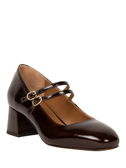 Bobbies Bettany Crumpled Patent Leather Block Heel Mary Janes, Ganache - view 2, Ganache