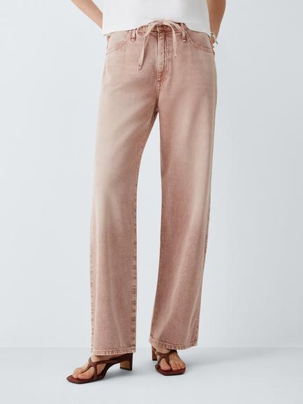 rag & bone Phoebe Wide Leg Mid Rise Drawstring Jeans, Light Pink