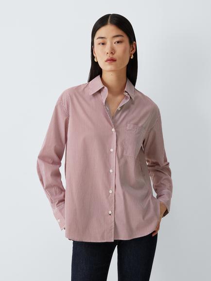 rag & bone Connie Pure Cotton Long Sleeve Stripe Shirt, White/Purple, White/Purple