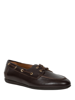 Bobbies Betsy Leather Lace Up Boat Shoes, Ristretto - view 2, Ristretto