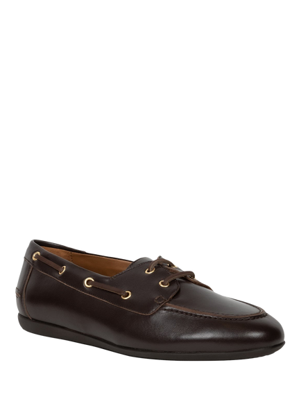 Bobbies Betsy Leather Lace Up Boat Shoes, Ristretto - view 2, Ristretto