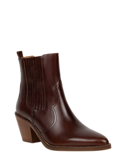 Bobbies Dakota Leather Block Heel Ankle Boots, Brownie - view 2, Brownie