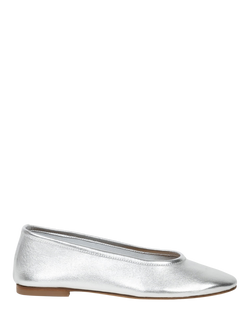 Bobbies Ninon Laminated Leather Ballerina Pumps, Silver, Silver