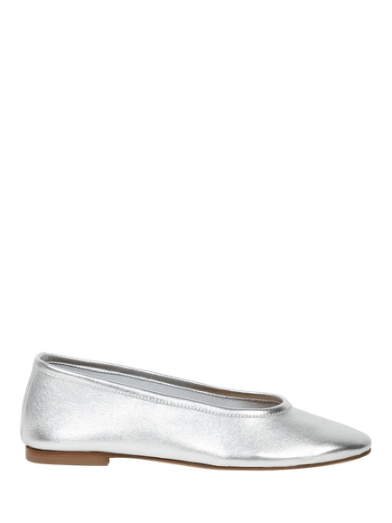 Bobbies Ninon Laminated Leather Ballerina Pumps, Silver, Silver