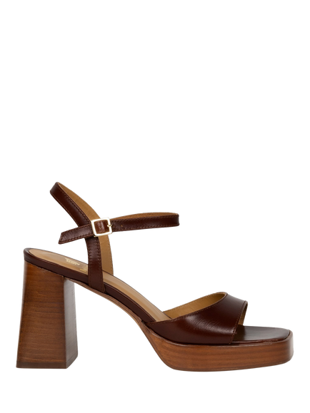 Bobbies Lenka Leather Block Heel Sandals, Chestnut, Chestnut