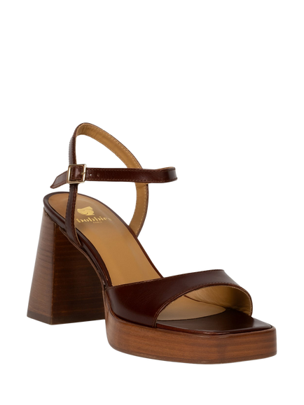Bobbies Lenka Leather Block Heel Sandals, Chestnut - view 2, Chestnut