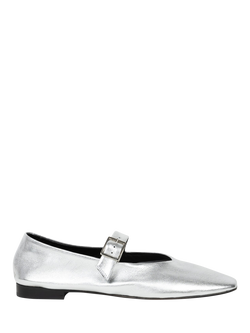Bobbies Ouna Laminated Leather Ballerina Pumps, Silver, Silver