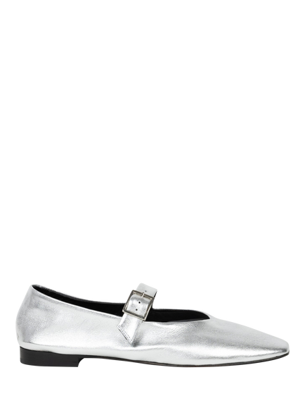 Bobbies Ouna Laminated Leather Ballerina Pumps, Silver, Silver