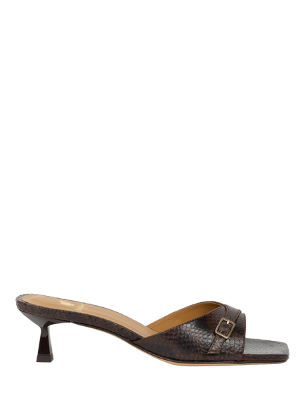 Bobbies June Snake Embossed Leather Flared Heel Sandals, Cobra Brown, Cobra Brown