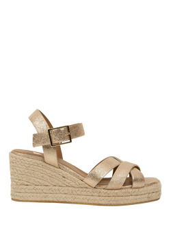 Bobbies Cleo Lamé Leather Wedge Heel Espadrille Sandals, Iridescent Champagne, Iridescent Champagne