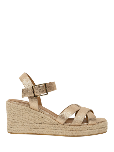 Bobbies Cleo Lamé Leather Wedge Heel Espadrille Sandals, Iridescent Champagne, Iridescent Champagne