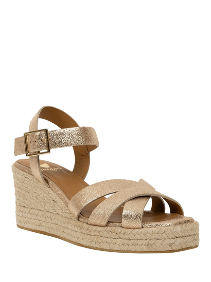 Bobbies Cleo Lamé Leather Wedge Heel Espadrille Sandals, Iridescent Champagne - view 2, Iridescent Champagne
