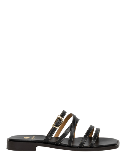 Bobbies Isys Leather Flat Strappy Sandals, Passion Black