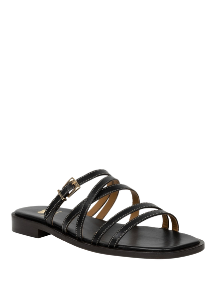 Bobbies Isys Leather Flat Strappy Sandals - view 2, Passion Black