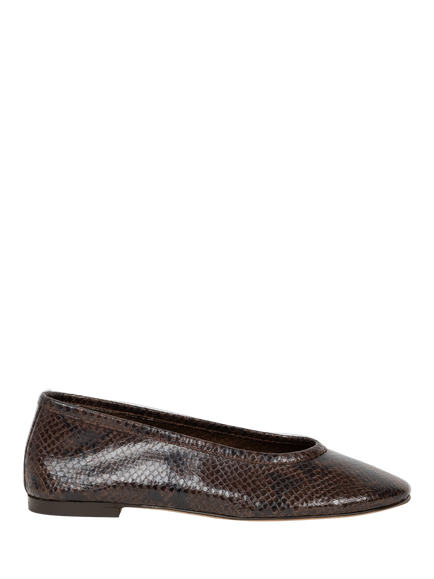 Bobbies Ninon Snake Embossed Leather Ballerina Pumps, Cobra Brown, Cobra Brown
