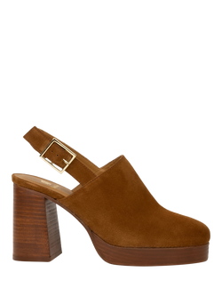 Bobbies Savannah Suede Platform Clog Sandals, Camel, Camel