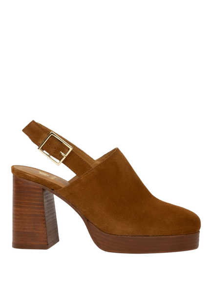 Bobbies Savannah Suede Platform Clog Sandals, Camel, Camel