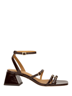 Bobbies Vivy Crumpled Patent Leather Block Heel Strappy Sandals, Ganache