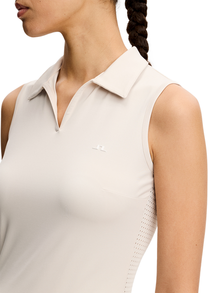 J.Lindeberg Dana Sleeveless Pleated Dress, Beige Moonbeam - view 2, Beige Moonbeam