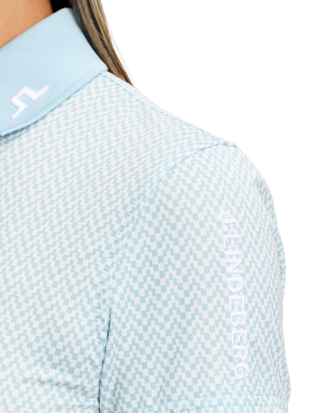 J.Lindeberg Tour Tech Printed Short Sleeve Polo Shirt, Blue Light - view 2, Blue Light