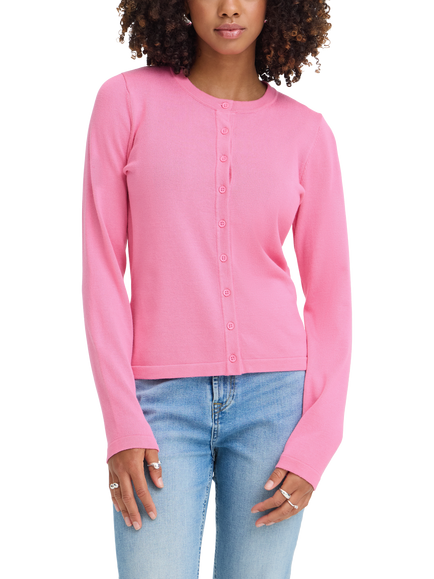 ICHI Luls Crew Neck Cardigan, Birch, Wild Orchid