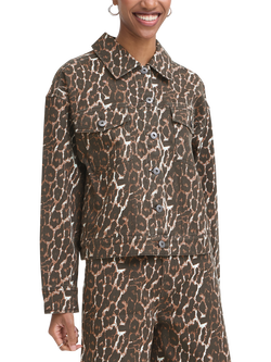 ICHI Ihbrokes Leopard Print Denim Jacket, Brown, Brown