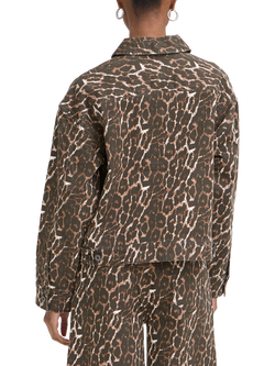 ICHI Ihbrokes Leopard Print Denim Jacket, Brown - view 2, Brown