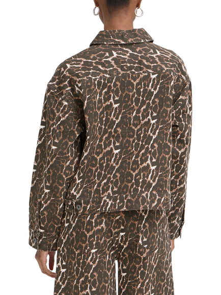 ICHI Ihbrokes Leopard Print Denim Jacket, Brown - view 2, Brown
