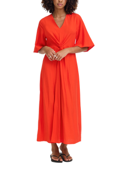 ICHI IhImelda Twist Detail Midi Dress, Fiery Red