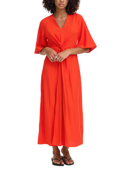 ICHI IhImelda Twist Detail Midi Dress, Fiery Red