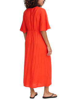 ICHI IhImelda Twist Detail Midi Dress - view 2, Fiery Red