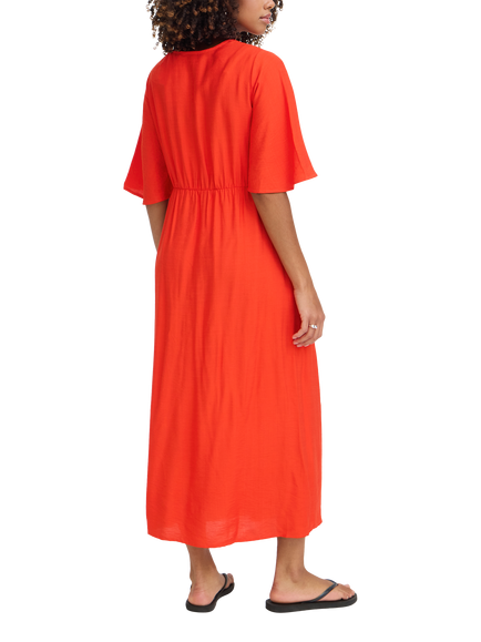 ICHI IhImelda Twist Detail Midi Dress - view 2, Fiery Red