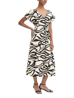 ICHI Ihlinno Zebra Print Linen Blend Midi Dress, White/Multi, White/Multi