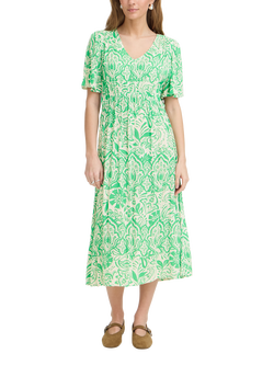 ICHI IhMarrakech A-Line V-Neck Midi Dress, Green, Green