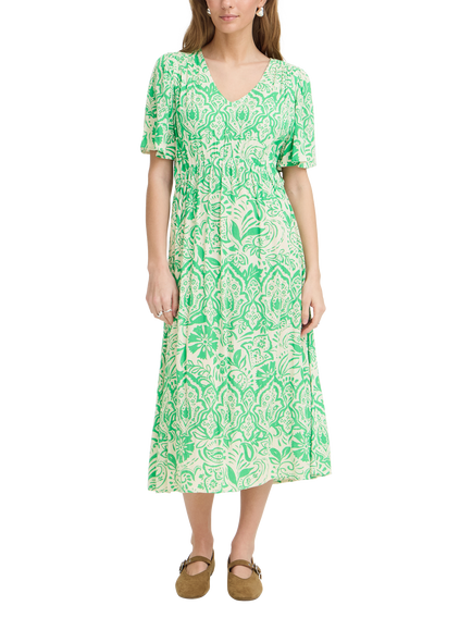 ICHI IhMarrakech A-Line V-Neck Midi Dress, Green, Green