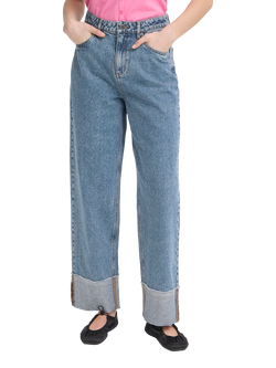 ICHI Ihaveny Cuffed Wide Leg Jeans, Washed Medium Blue, Washed Medium Blue