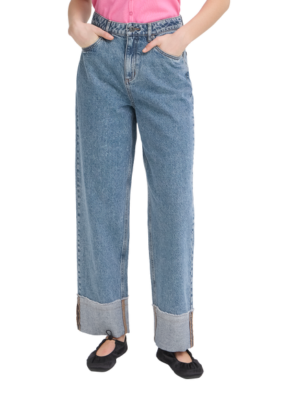ICHI Ihaveny Cuffed Wide Leg Jeans, Washed Medium Blue, Washed Medium Blue