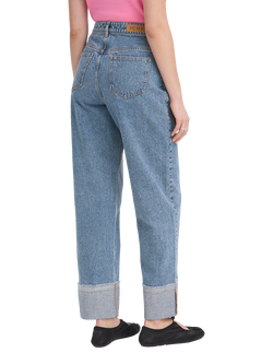 ICHI Ihaveny Cuffed Wide Leg Jeans, Washed Medium Blue - view 2, Washed Medium Blue