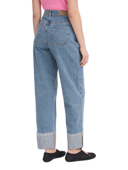 ICHI Ihaveny Cuffed Wide Leg Jeans, Washed Medium Blue - view 2, Washed Medium Blue