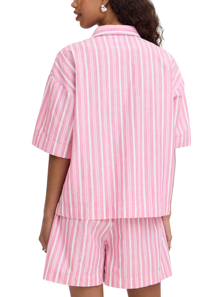 ICHI IhIndra Striped Boxy Fit Shirt, Wild Orchid - view 2, Wild Orchid