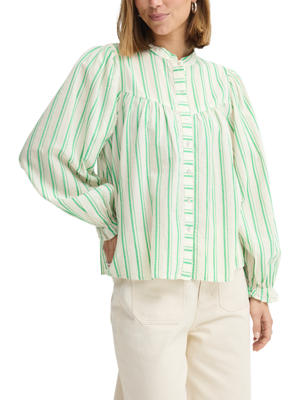 ICHI Ihjovil Striped Gathered Yoke Blouse, Greenbriar, Greenbriar